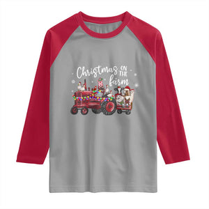 Funny Christmas On The Farm Raglan Shirt Vintage Red Tractor Livestock TS11 Sport Gray Red Print Your Wear