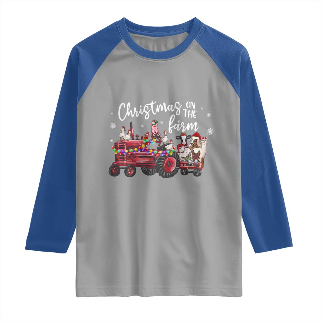 Funny Christmas On The Farm Raglan Shirt Vintage Red Tractor Livestock TS11 Sport Gray Royal Print Your Wear
