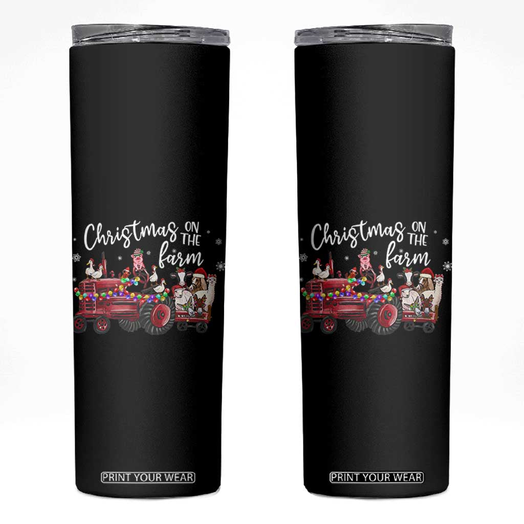 Funny Christmas On The Farm Skinny Tumbler Vintage Red Tractor Livestock TS11 Black Print Your Wear
