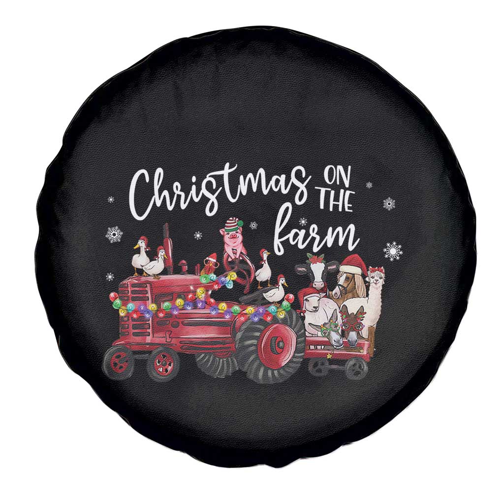 Funny Christmas On The Farm Spare Tire Cover Vintage Red Tractor Livestock TS11 Print Your Wear