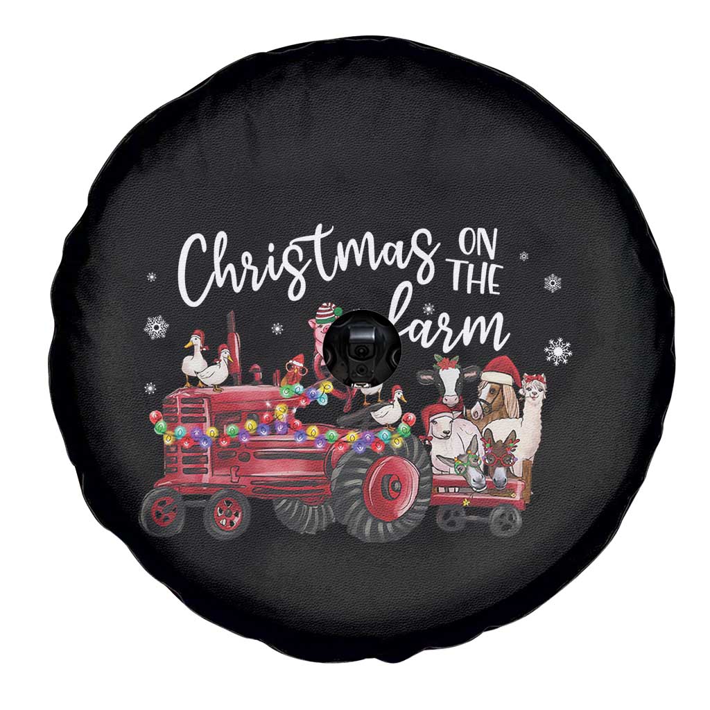 Funny Christmas On The Farm Spare Tire Cover Vintage Red Tractor Livestock TS11 Print Your Wear