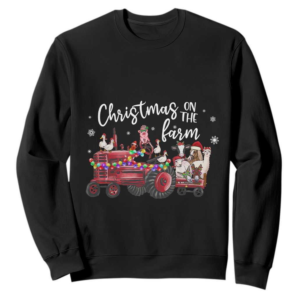 Funny Christmas On The Farm Sweatshirt Vintage Red Tractor Livestock TS11 Black Print Your Wear