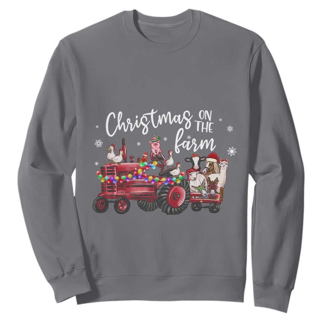 Funny Christmas On The Farm Sweatshirt Vintage Red Tractor Livestock TS11 Charcoal Print Your Wear