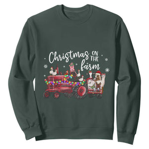 Funny Christmas On The Farm Sweatshirt Vintage Red Tractor Livestock TS11 Dark Forest Green Print Your Wear