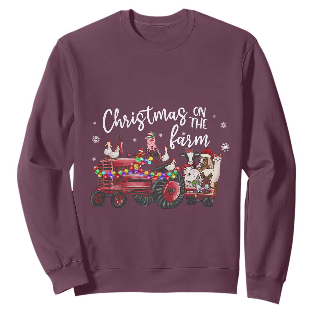 Funny Christmas On The Farm Sweatshirt Vintage Red Tractor Livestock TS11 Maroon Print Your Wear