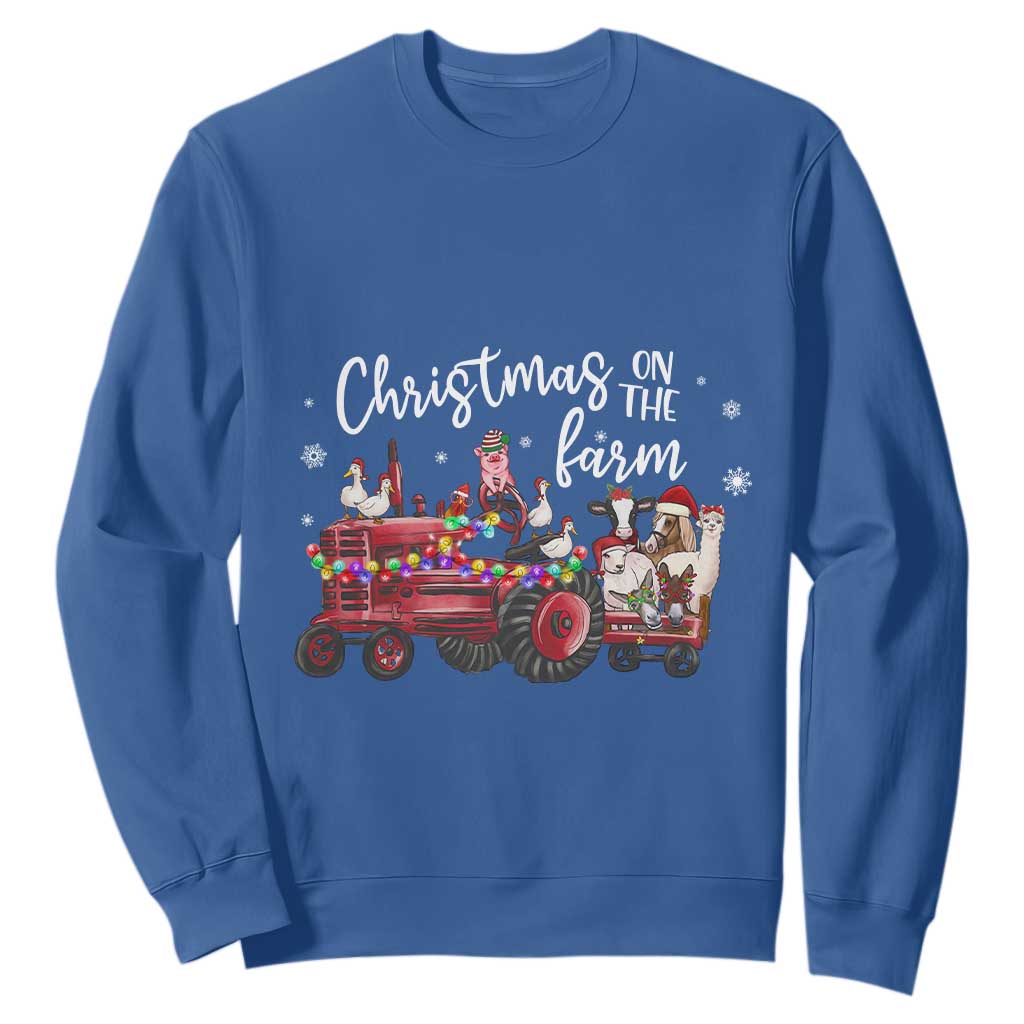 Funny Christmas On The Farm Sweatshirt Vintage Red Tractor Livestock TS11 Royal Blue Print Your Wear