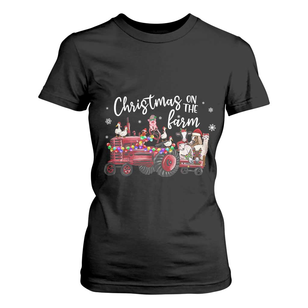 Funny Christmas On The Farm T Shirt For Women Vintage Red Tractor Livestock TS11 Black Print Your Wear