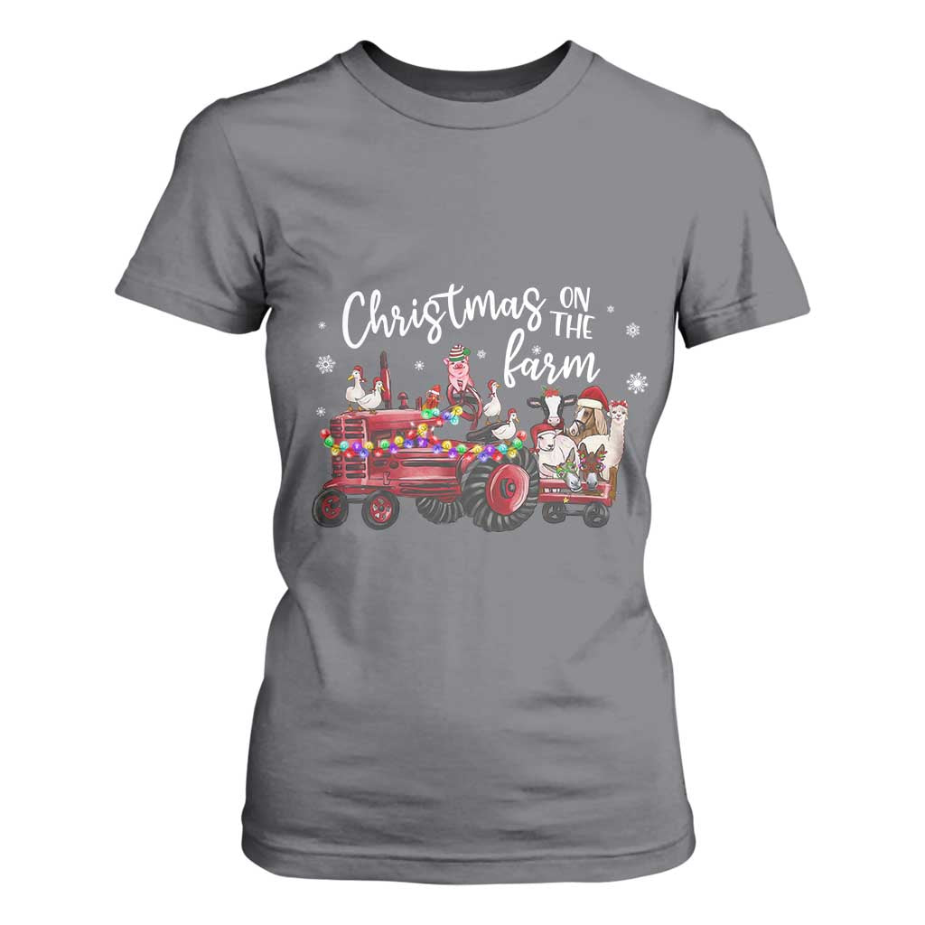 Funny Christmas On The Farm T Shirt For Women Vintage Red Tractor Livestock TS11 Charcoal Print Your Wear