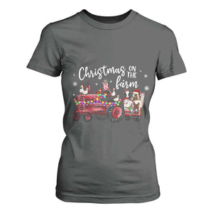 Funny Christmas On The Farm T Shirt For Women Vintage Red Tractor Livestock TS11 Dark Heather Print Your Wear
