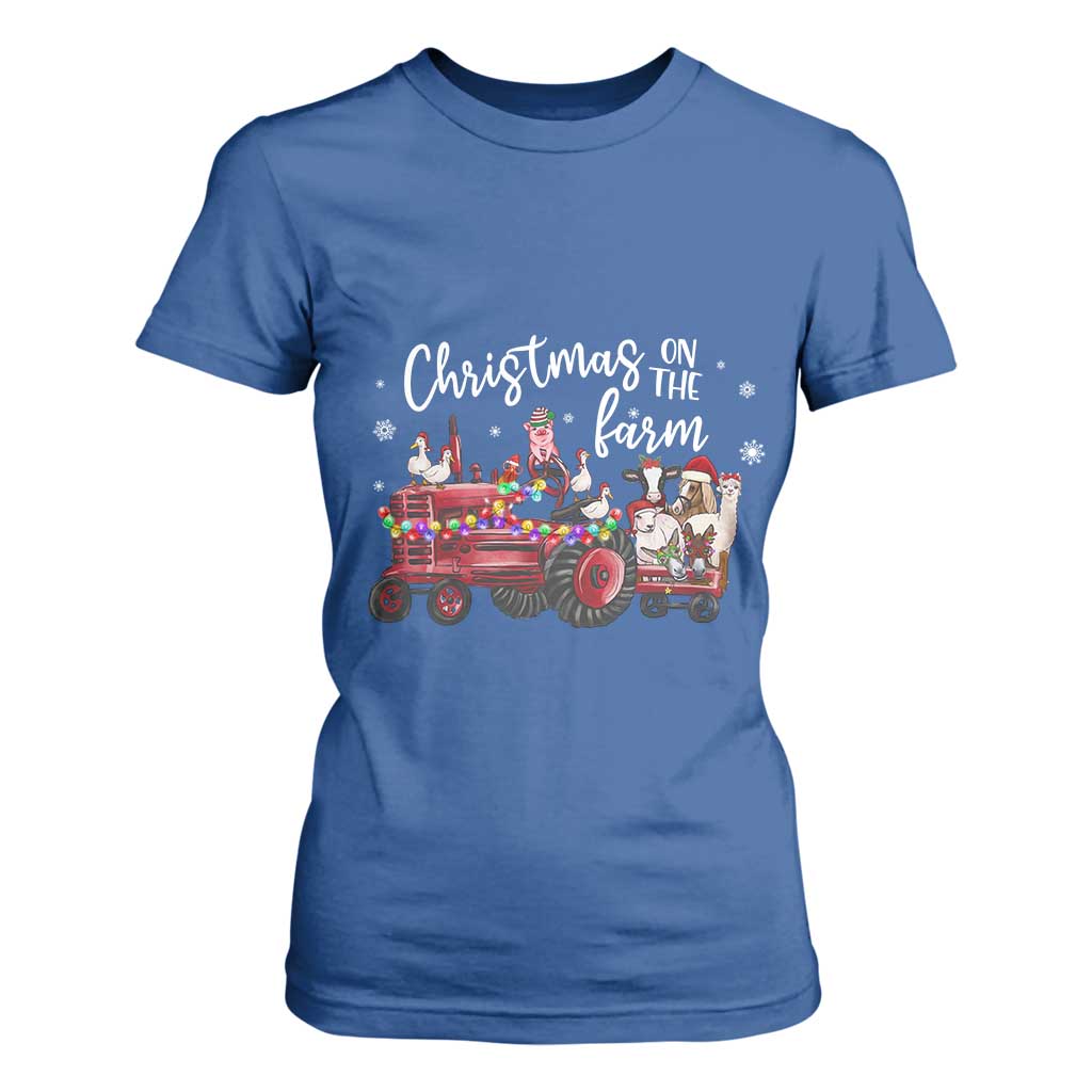 Funny Christmas On The Farm T Shirt For Women Vintage Red Tractor Livestock TS11 Royal Blue Print Your Wear