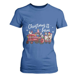 Funny Christmas On The Farm T Shirt For Women Vintage Red Tractor Livestock TS11 Royal Blue Print Your Wear