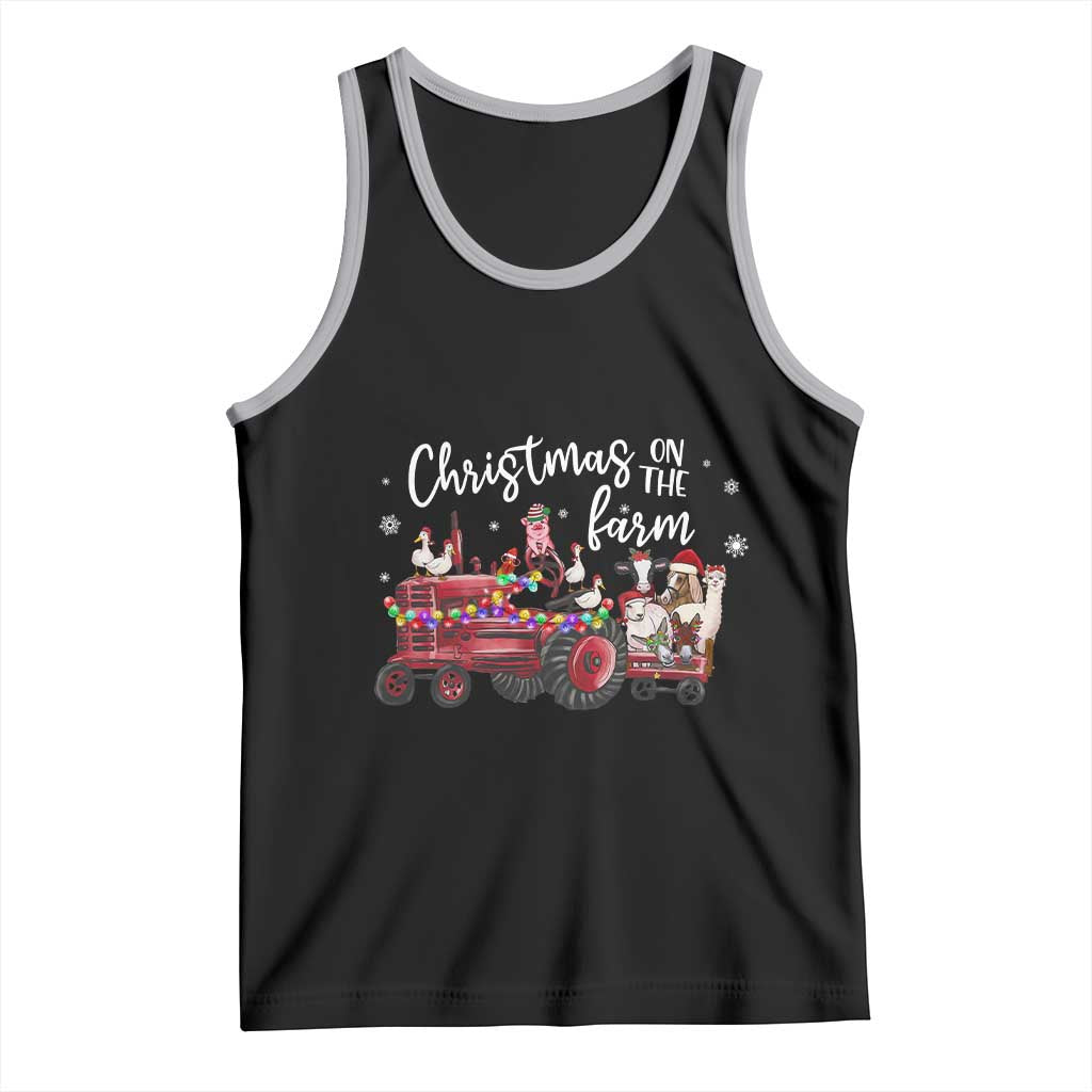 Funny Christmas On The Farm Tank Top Vintage Red Tractor Livestock TS11 Black Athletic Heather Print Your Wear