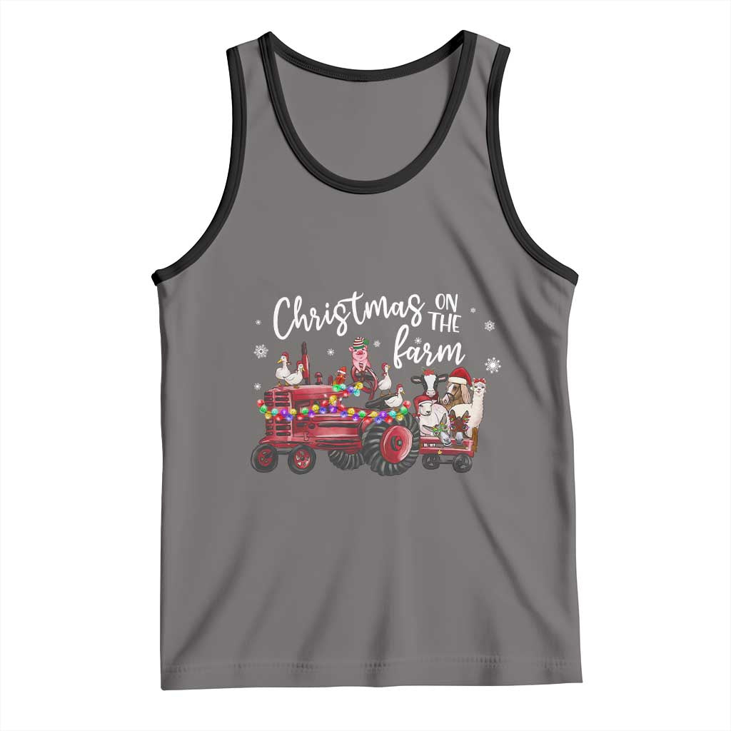 Funny Christmas On The Farm Tank Top Vintage Red Tractor Livestock TS11 Deep Heather Black Print Your Wear