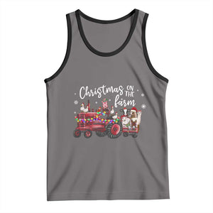 Funny Christmas On The Farm Tank Top Vintage Red Tractor Livestock TS11 Deep Heather Black Print Your Wear