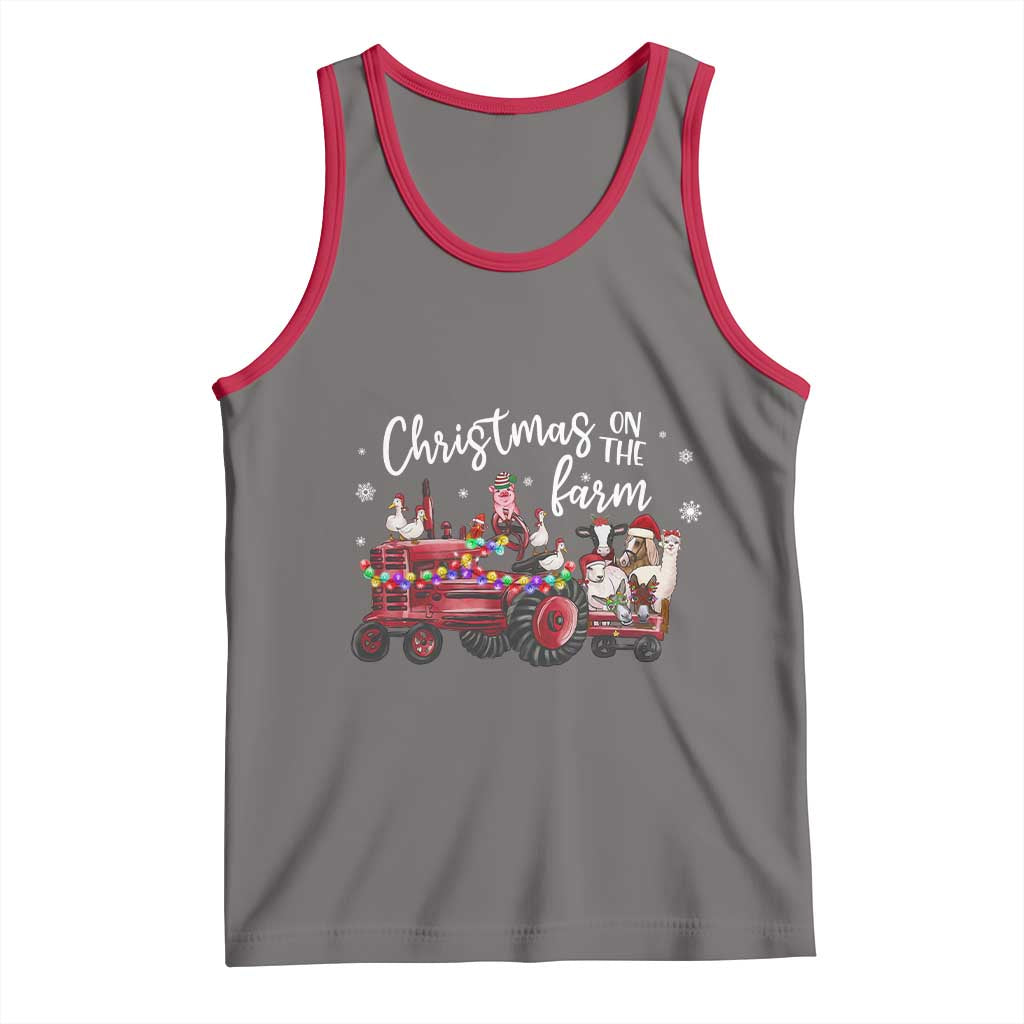 Funny Christmas On The Farm Tank Top Vintage Red Tractor Livestock TS11 Deep Heather Red Print Your Wear