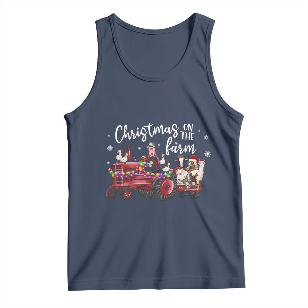 Funny Christmas On The Farm Tank Top Vintage Red Tractor Livestock TS11 Navy Print Your Wear