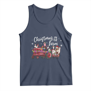 Funny Christmas On The Farm Tank Top Vintage Red Tractor Livestock TS11 Navy Print Your Wear