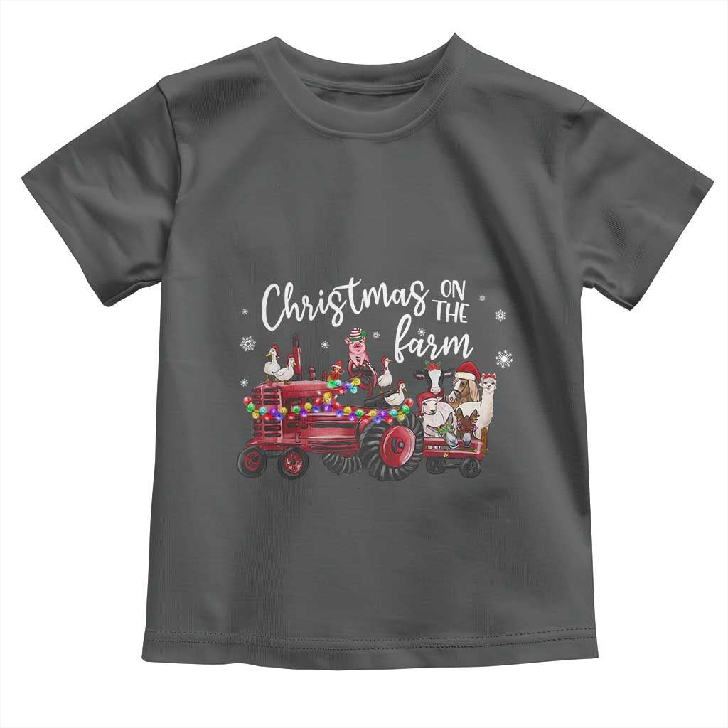 Funny Christmas On The Farm Toddler T Shirt Vintage Red Tractor Livestock TS11 Dark Heather Print Your Wear