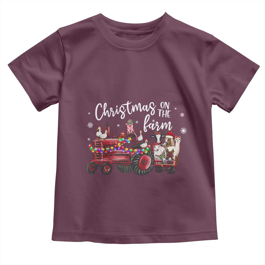 Funny Christmas On The Farm Toddler T Shirt Vintage Red Tractor Livestock TS11 Maroon Print Your Wear