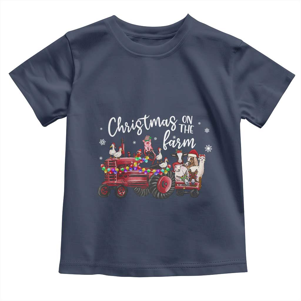 Funny Christmas On The Farm Toddler T Shirt Vintage Red Tractor Livestock TS11 Navy Print Your Wear