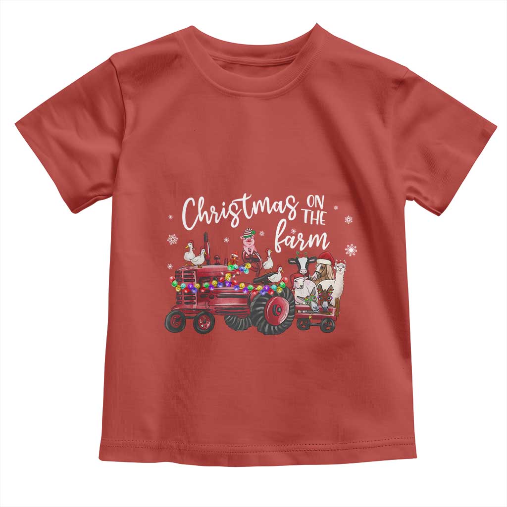 Funny Christmas On The Farm Toddler T Shirt Vintage Red Tractor Livestock TS11 Red Print Your Wear