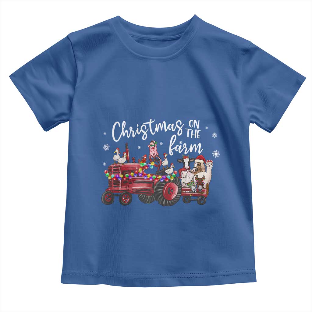 Funny Christmas On The Farm Toddler T Shirt Vintage Red Tractor Livestock TS11 Royal Blue Print Your Wear