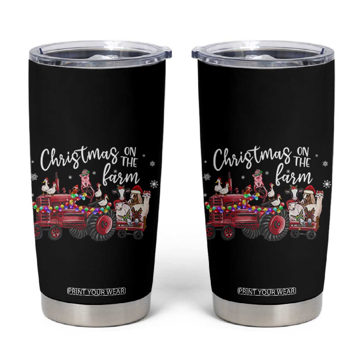 Funny Christmas On The Farm Tumbler Cup Vintage Red Tractor Livestock TS11 Black Print Your Wear