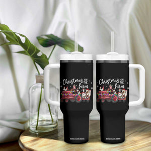 Funny Christmas On The Farm Tumbler With Handle Vintage Red Tractor Livestock TS11 Print Your Wear