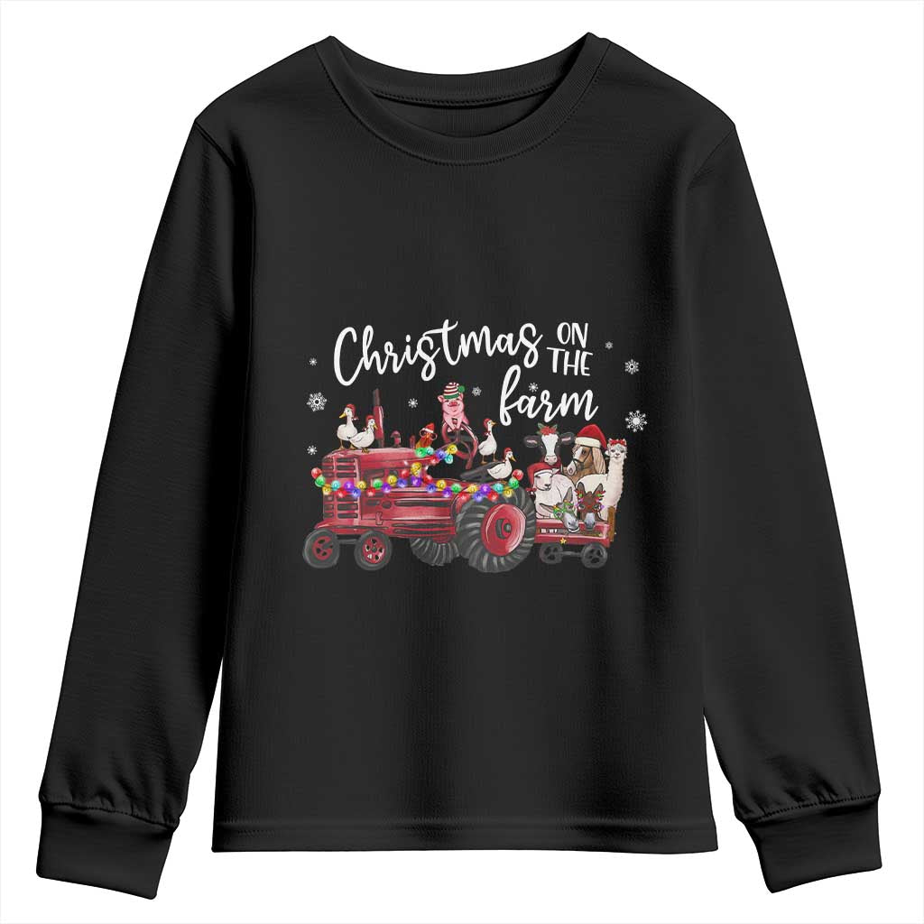 Funny Christmas On The Farm Youth Sweatshirt Vintage Red Tractor Livestock TS11 Black Print Your Wear