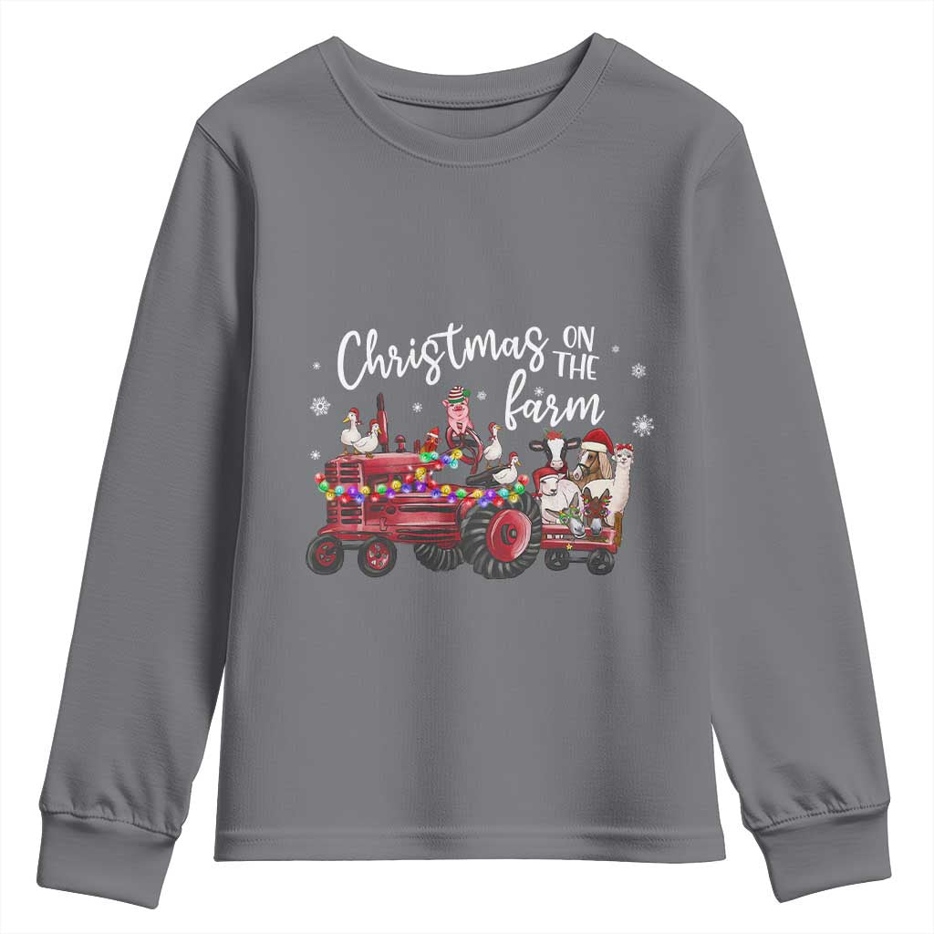 Funny Christmas On The Farm Youth Sweatshirt Vintage Red Tractor Livestock TS11 Charcoal Print Your Wear