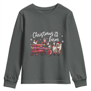 Funny Christmas On The Farm Youth Sweatshirt Vintage Red Tractor Livestock TS11 Dark Heather Print Your Wear