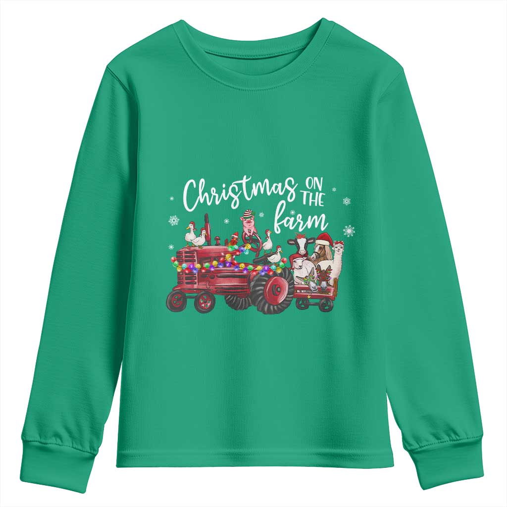 Funny Christmas On The Farm Youth Sweatshirt Vintage Red Tractor Livestock TS11 Irish Green Print Your Wear