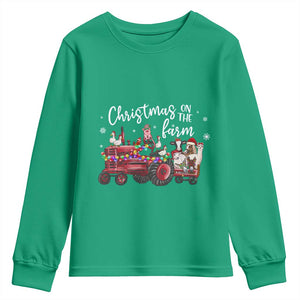 Funny Christmas On The Farm Youth Sweatshirt Vintage Red Tractor Livestock TS11 Irish Green Print Your Wear