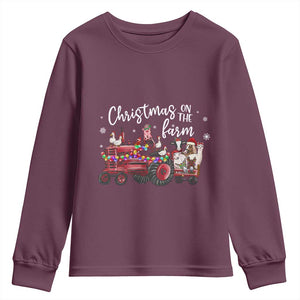 Funny Christmas On The Farm Youth Sweatshirt Vintage Red Tractor Livestock TS11 Maroon Print Your Wear