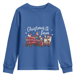 Funny Christmas On The Farm Youth Sweatshirt Vintage Red Tractor Livestock TS11 Royal Blue Print Your Wear