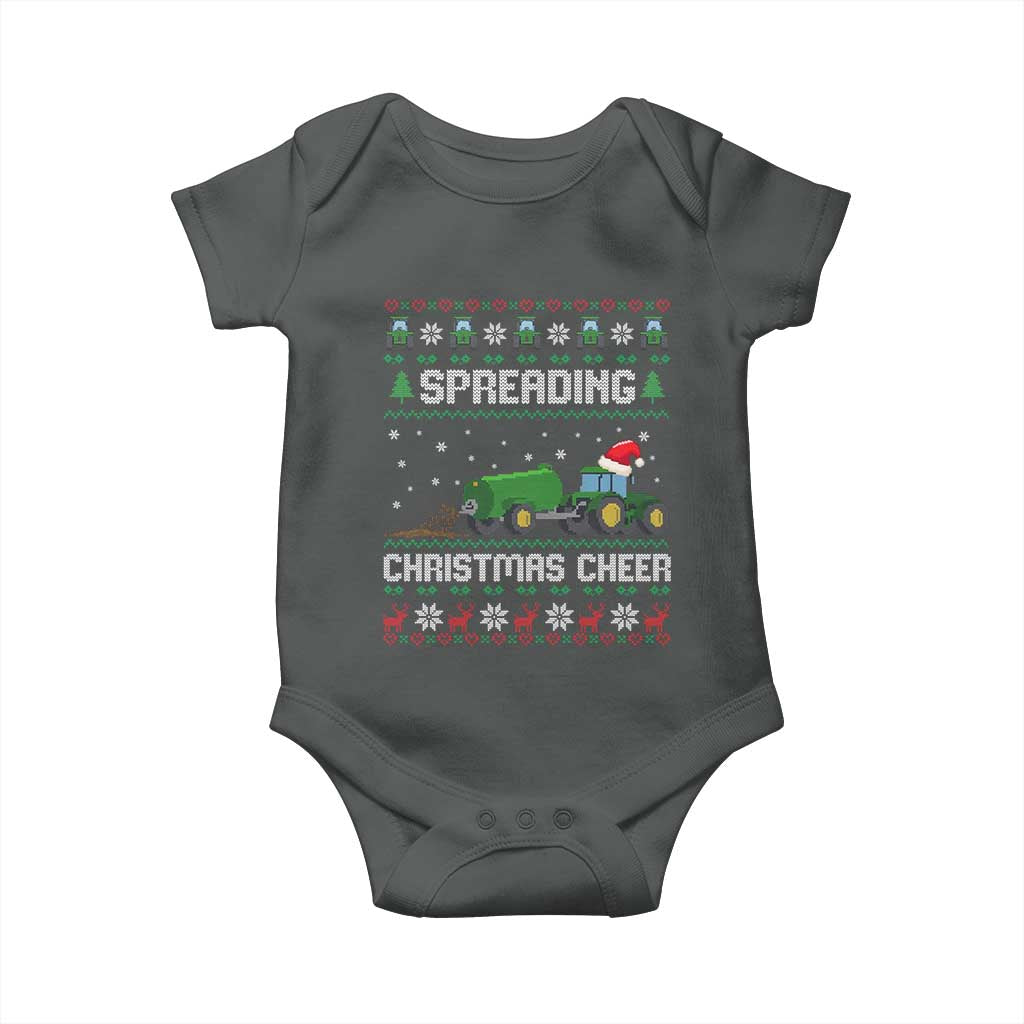 Spreading Christmas Cheer Baby Onesie Funny Farming Tractor Xmas TS11 Dark Heather Print Your Wear
