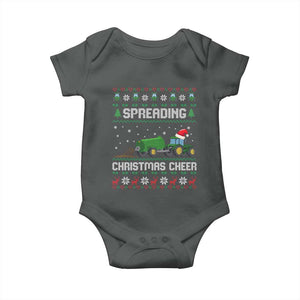 Spreading Christmas Cheer Baby Onesie Funny Farming Tractor Xmas TS11 Dark Heather Print Your Wear