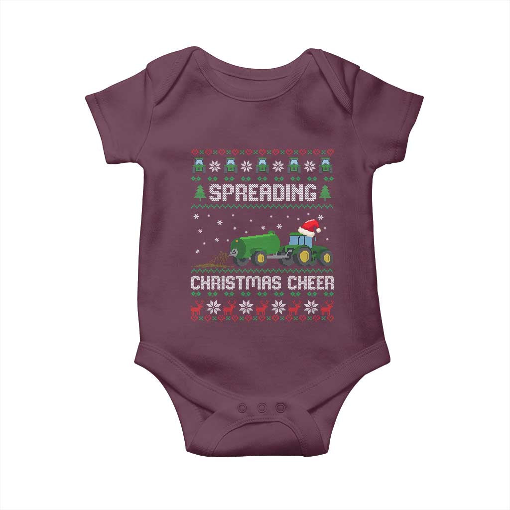 Spreading Christmas Cheer Baby Onesie Funny Farming Tractor Xmas TS11 Maroon Print Your Wear