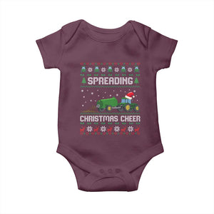 Spreading Christmas Cheer Baby Onesie Funny Farming Tractor Xmas TS11 Maroon Print Your Wear
