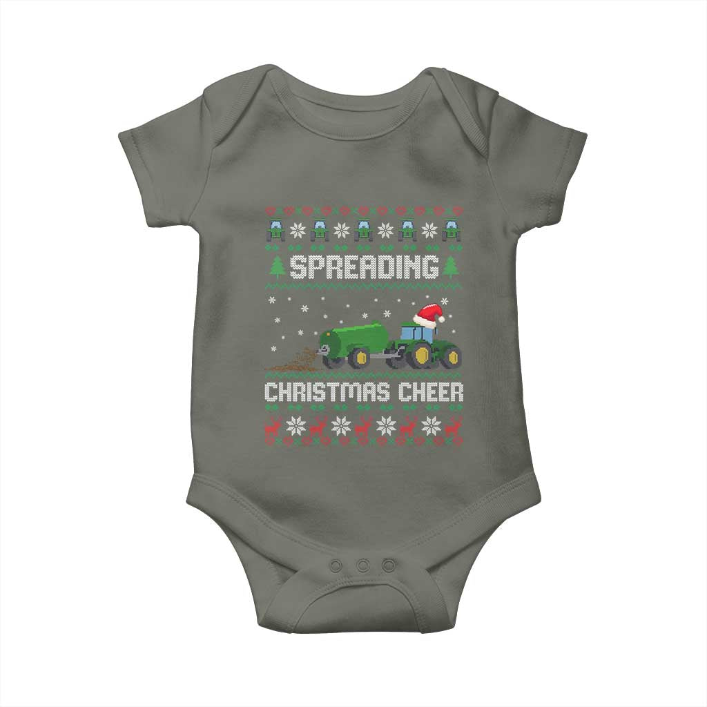 Spreading Christmas Cheer Baby Onesie Funny Farming Tractor Xmas TS11 Military Green Print Your Wear