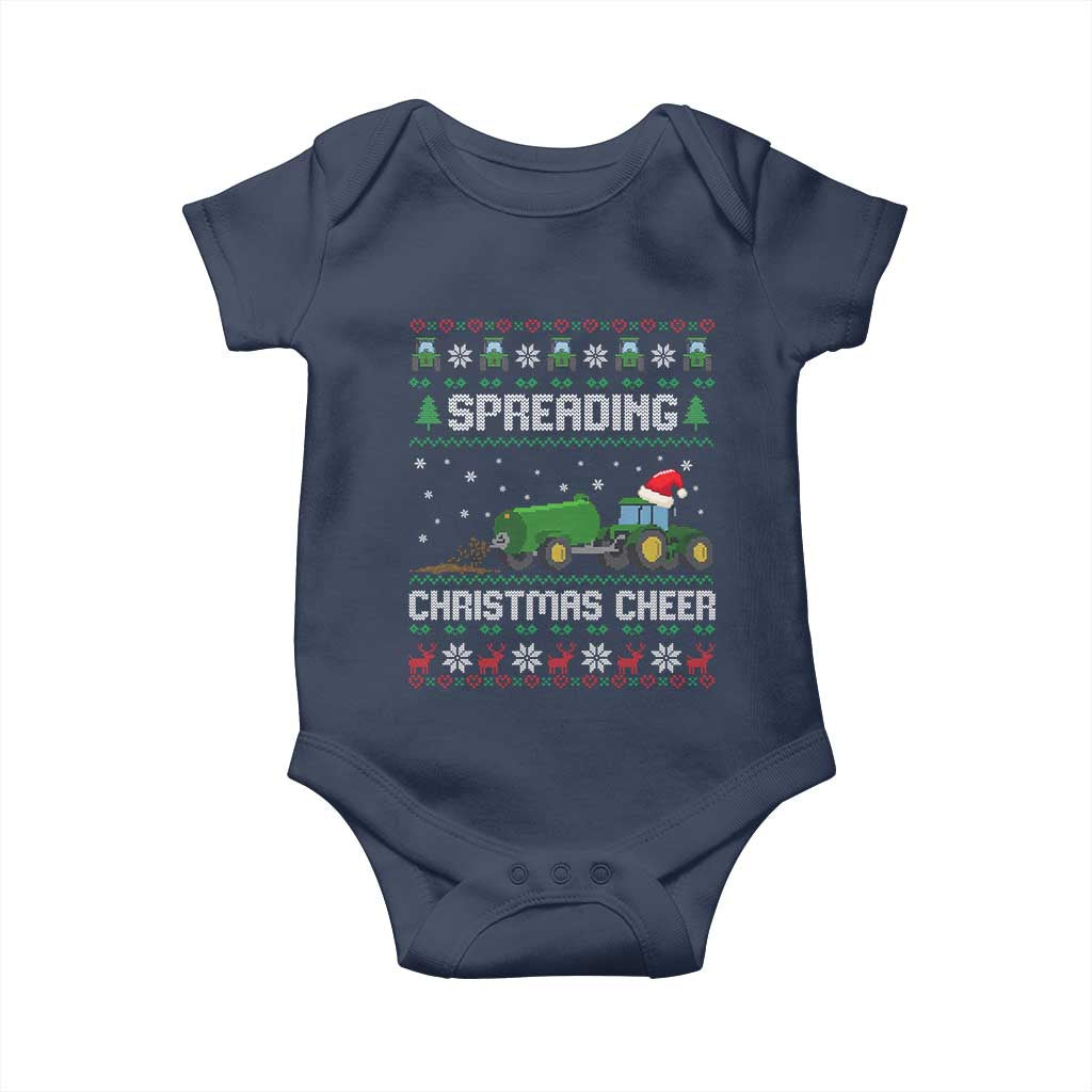 Spreading Christmas Cheer Baby Onesie Funny Farming Tractor Xmas TS11 Navy Print Your Wear