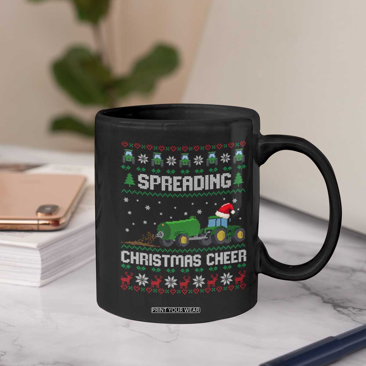 Spreading Christmas Cheer Coffee Mug Funny Farming Tractor Xmas TS11 Print Your Wear