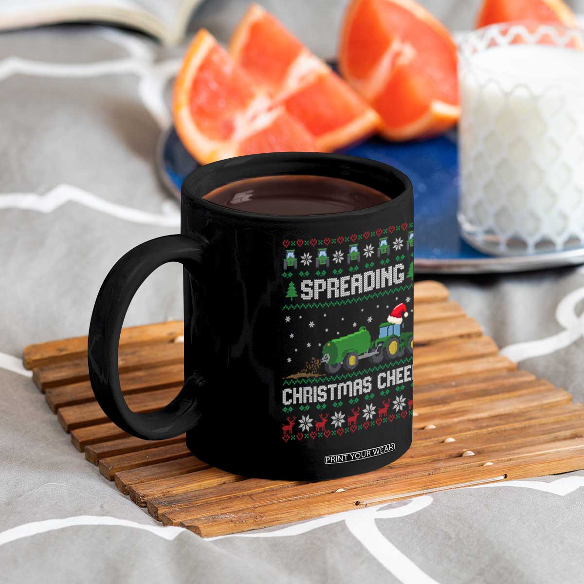 Spreading Christmas Cheer Coffee Mug Funny Farming Tractor Xmas TS11 Print Your Wear