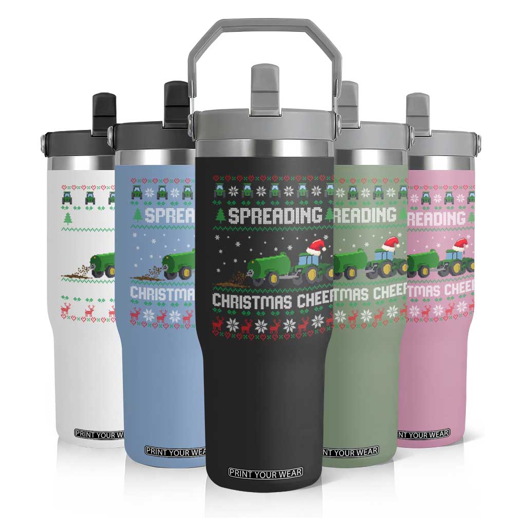 Spreading Christmas Cheer Flip Straw Tumbler Funny Farming Tractor Xmas TS11 Print Your Wear