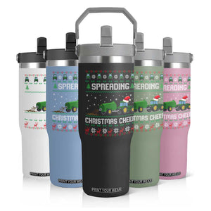 Spreading Christmas Cheer Flip Straw Tumbler Funny Farming Tractor Xmas TS11 Print Your Wear