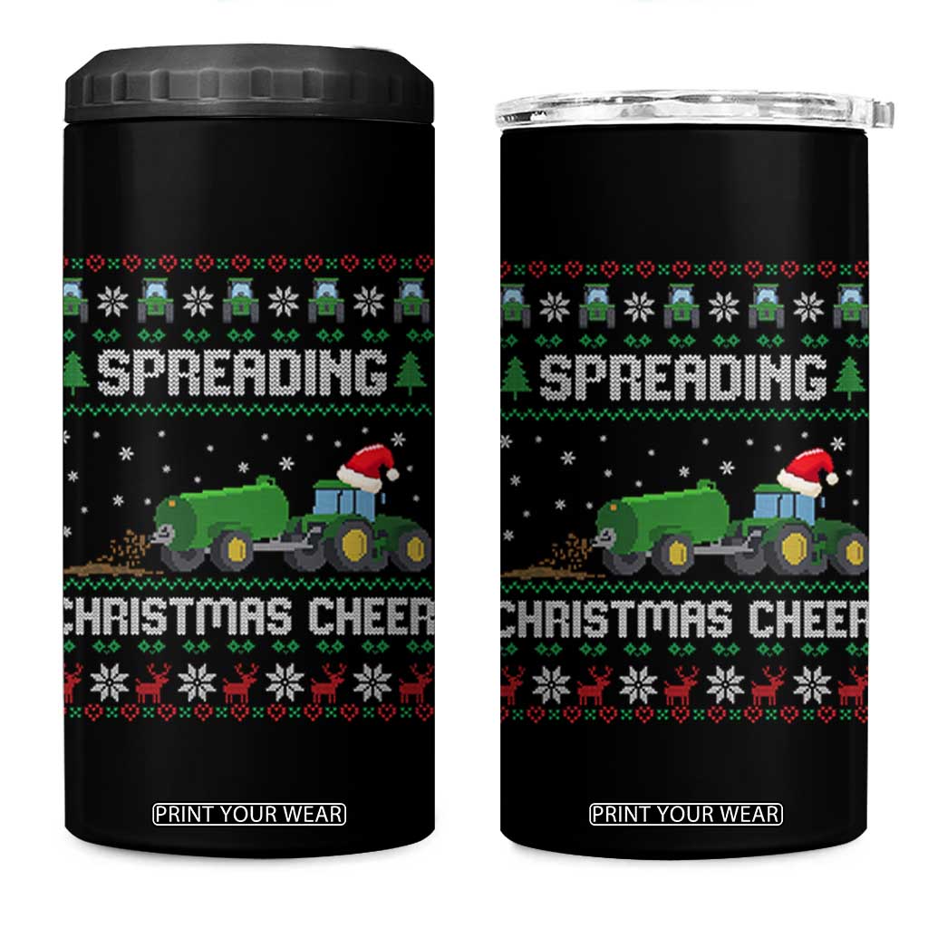 Spreading Christmas Cheer 4 in 1 Can Cooler Tumbler Funny Farming Tractor Xmas TS11 One Size: 16 oz Black Print Your Wear