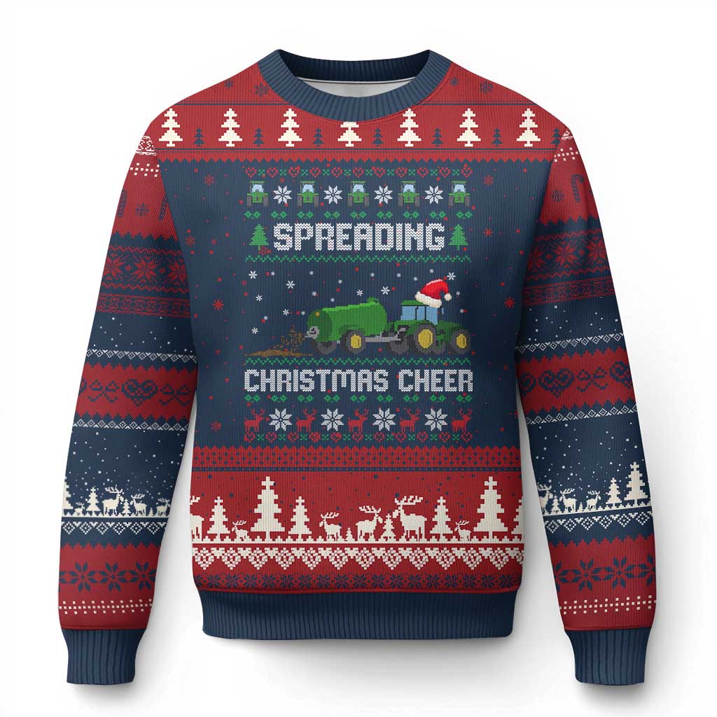 Spreading Xmas Cheer Ugly Christmas Sweater Funny Farming Tractor Xmas TS11 Navy Red Print Your Wear