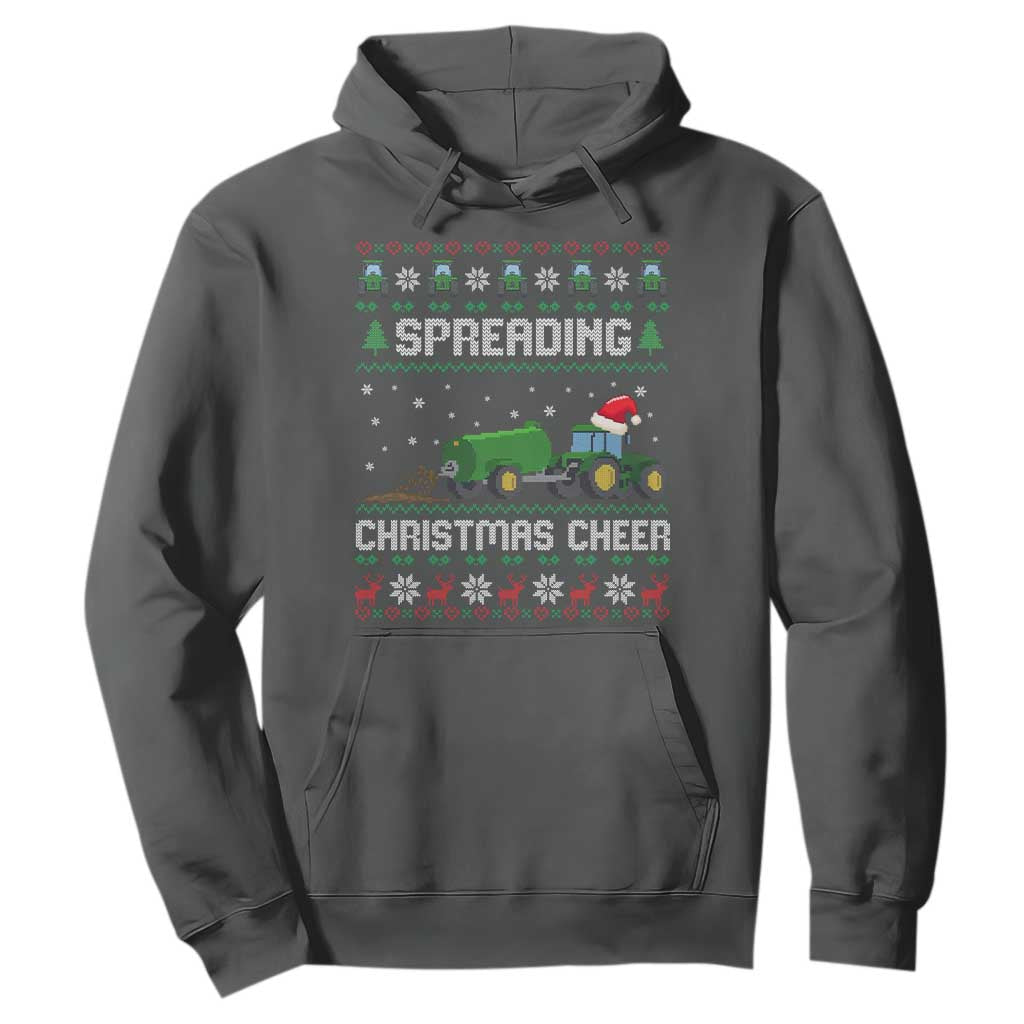 Spreading Christmas Cheer Hoodie Funny Farming Tractor Xmas TS11 Dark Heather Print Your Wear