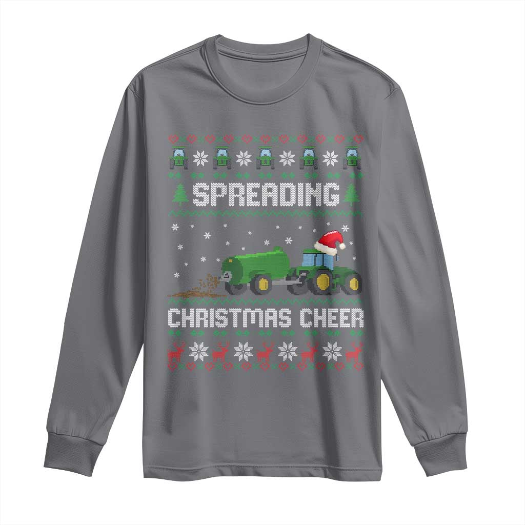 Spreading Christmas Cheer Long Sleeve Shirt Funny Farming Tractor Xmas TS11 Charcoal Print Your Wear