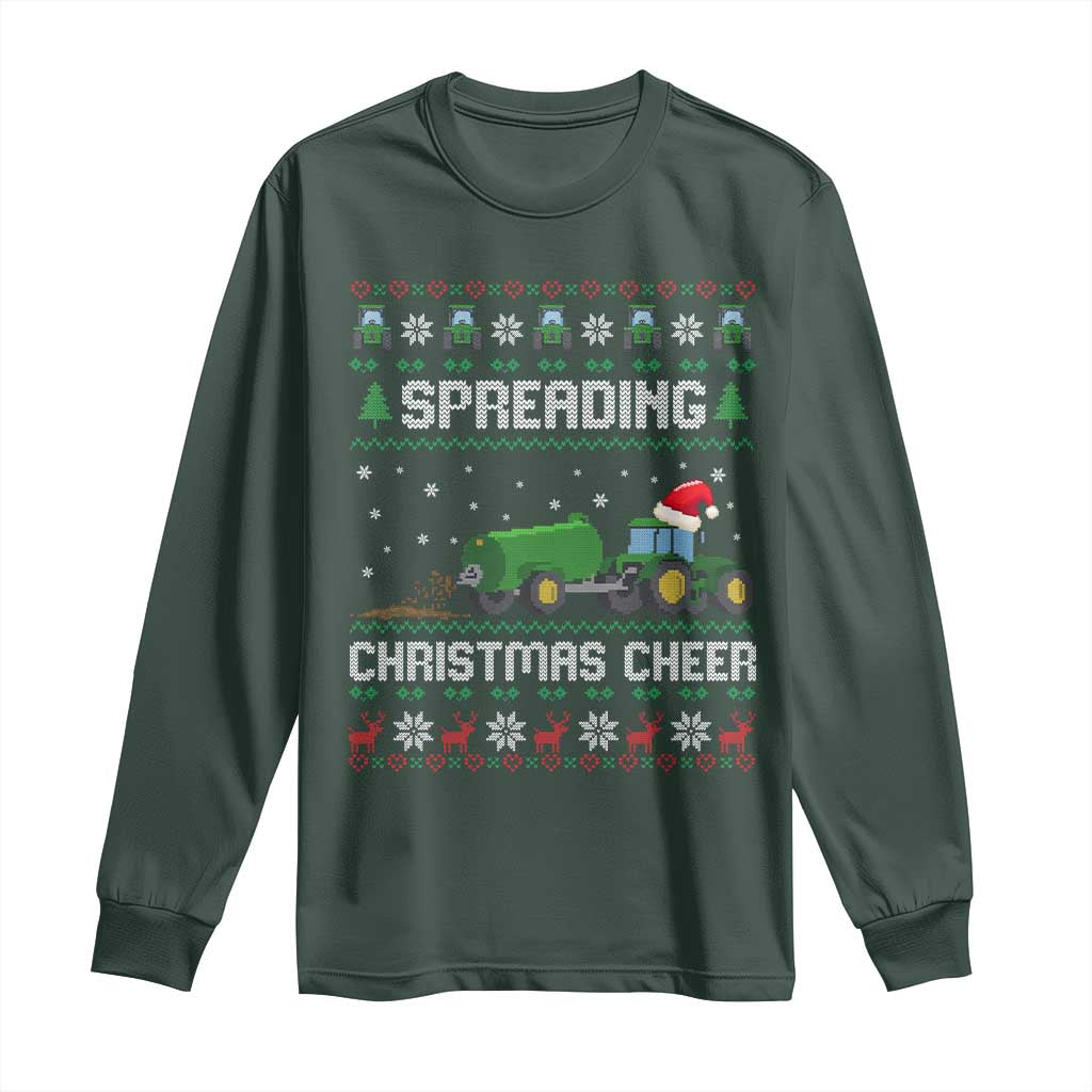 Spreading Christmas Cheer Long Sleeve Shirt Funny Farming Tractor Xmas TS11 Dark Forest Green Print Your Wear
